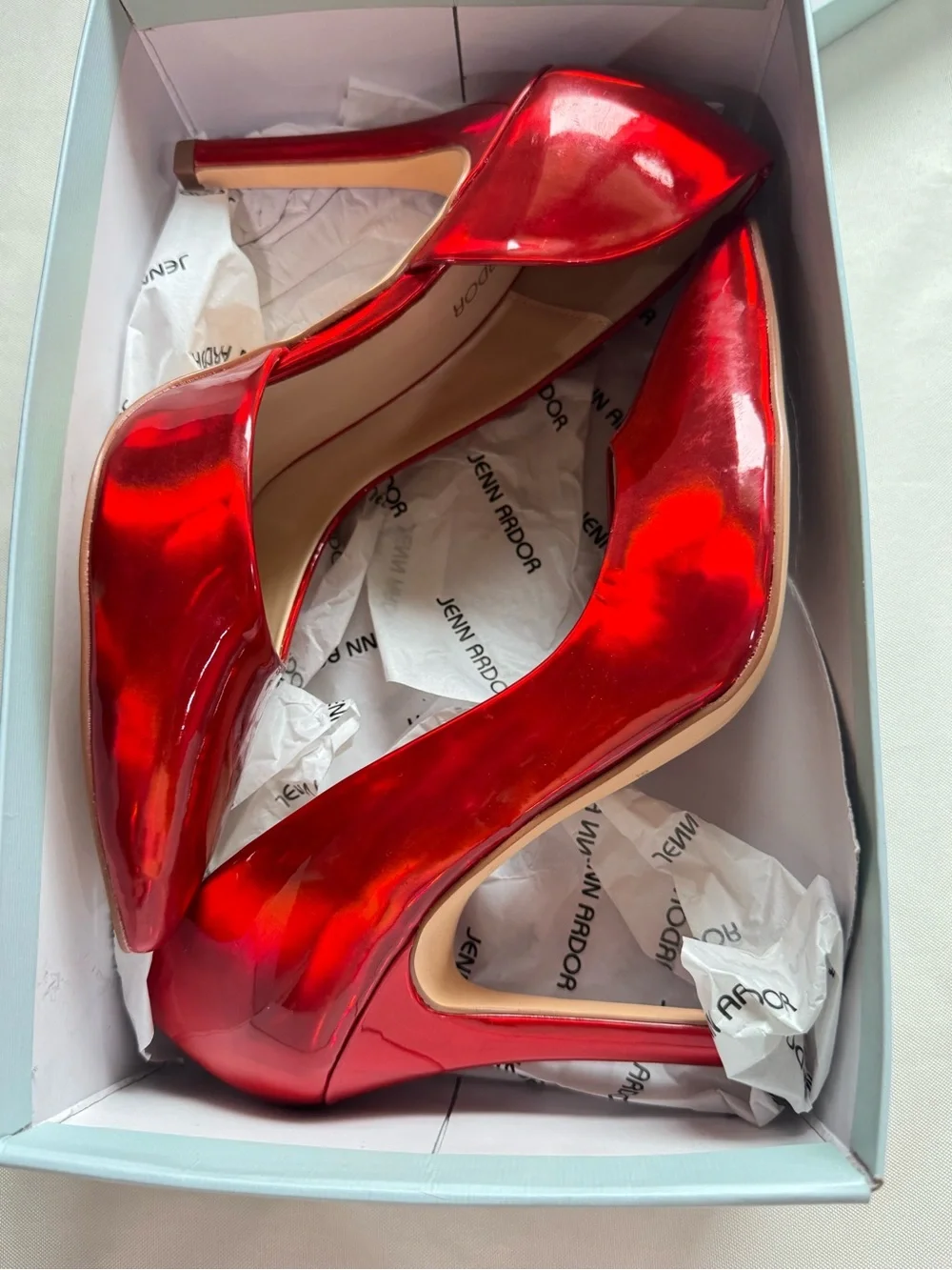 Jenn Ardor Red Metallic D’Orsay Stiletto Heels Party Glam Size 9.5